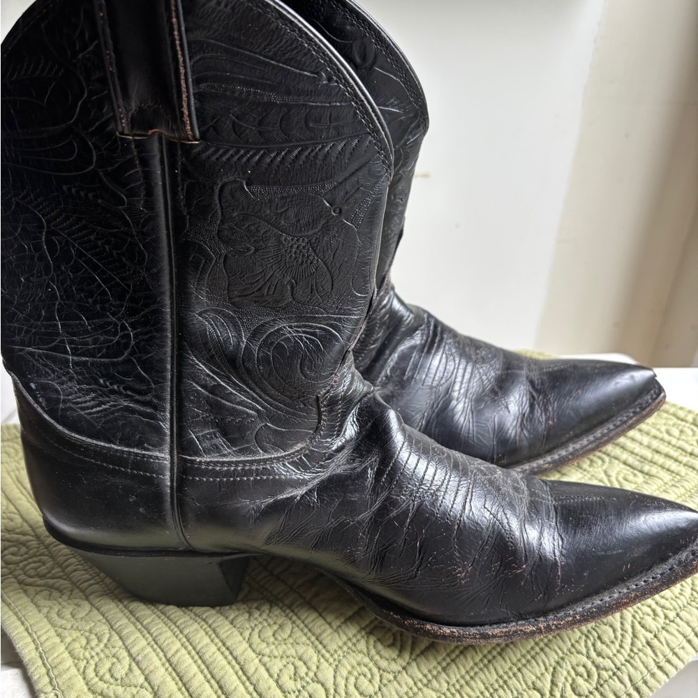 Justin Boots Black Leather Western Footwear - Picture 4 of 6